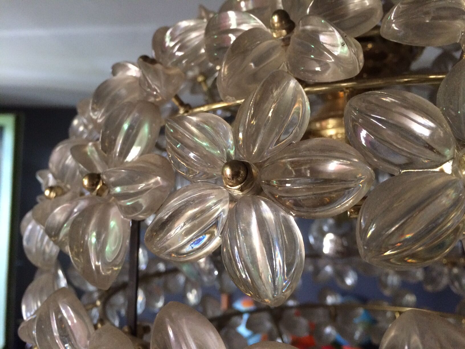 Vintage floral ball hanging lamp, 3 lights 60s