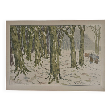 Lithographie par Henri Rivière Les Aspects de la Nature Le Bois, l'Hiver