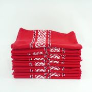 11 serviettes de table en  coton rouge - motifs brodés style basque