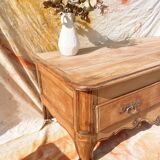 Vintage and rustic TV stand or coffee table in carved raw wood