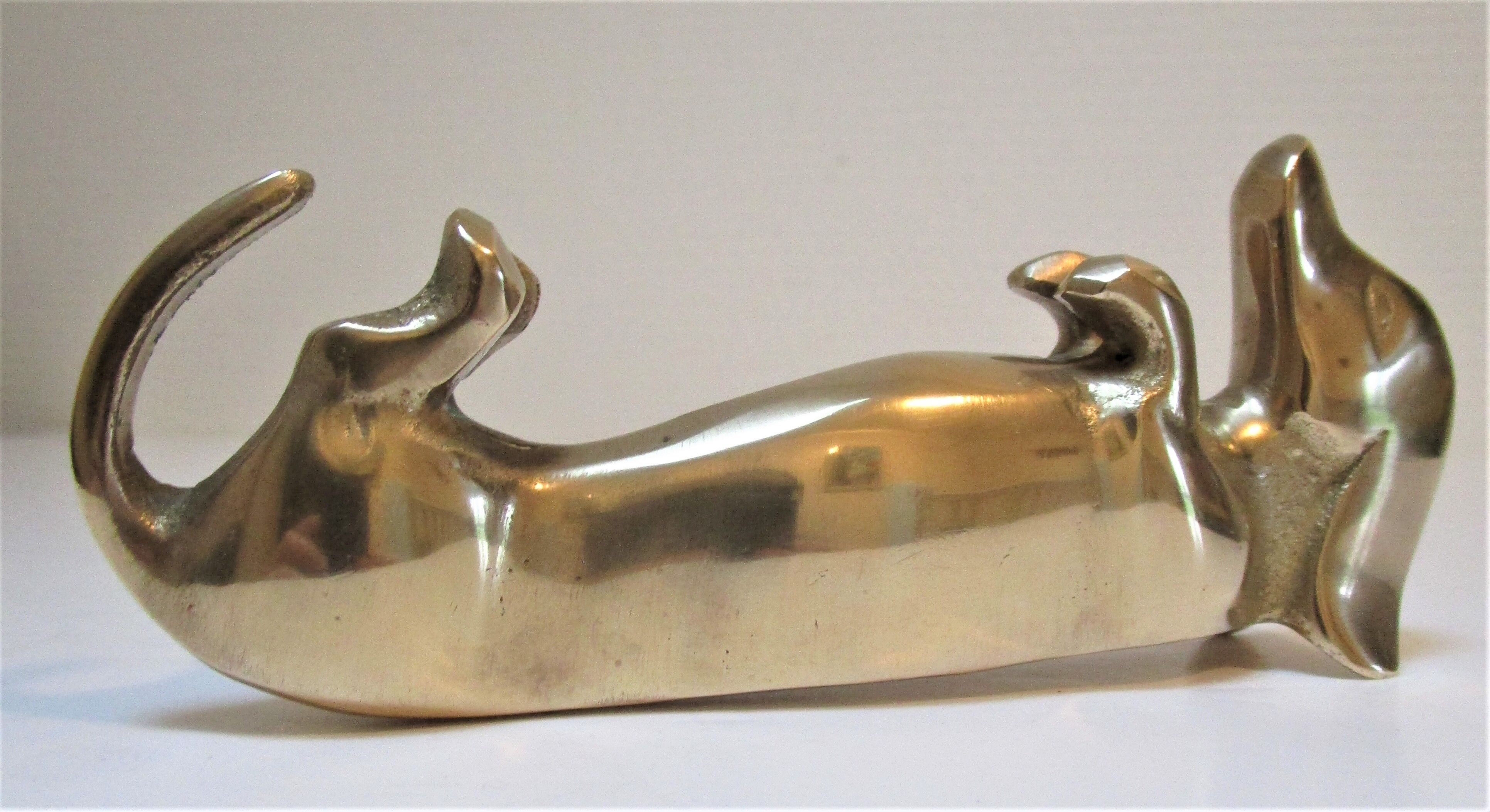 Dachshund solid brass vintage zoomorphic paperweight 60s-70s