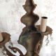 Pair French Vintage Bronze Double Wall Lights Assorted Crystal Drops 5352