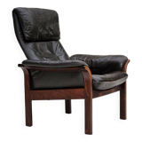 Chaise longue réglable, cuir marron années 1970, design suédois par göte möbler