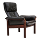 Chaise longue réglable, cuir marron années 1970, design suédois par göte möbler