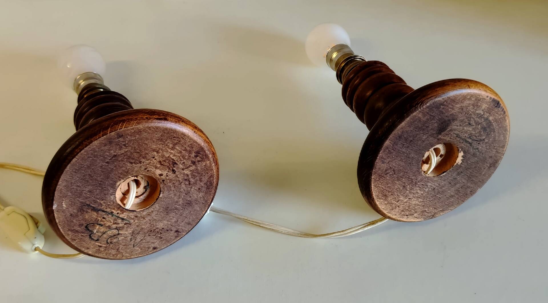 Pair of solid wood table lamp bases - mid 20th century.