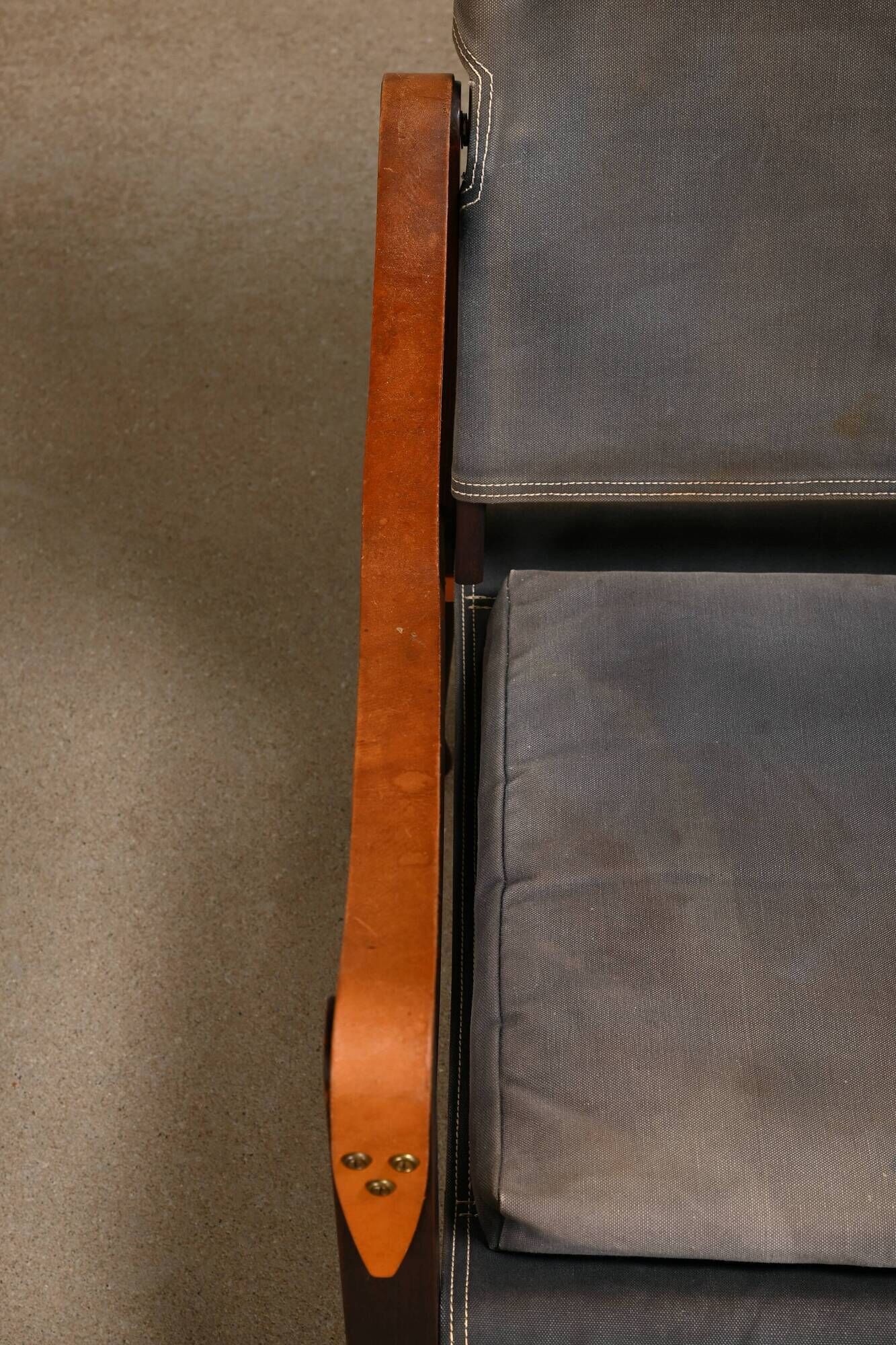 Kaare Klint Safari Chair in Grey Canvas and Dark Stained Ash for Rud Rasmussen