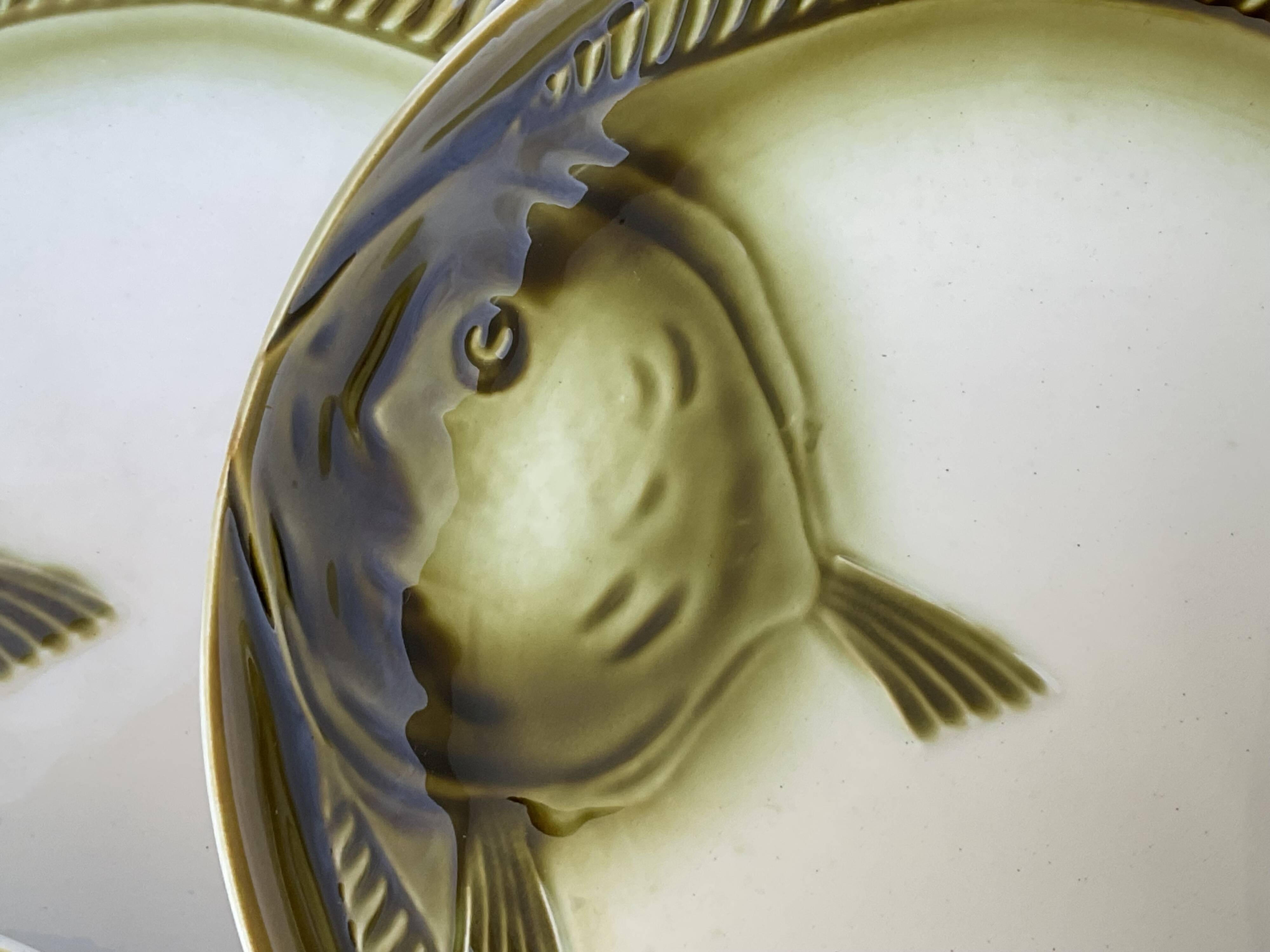 6 fish plates, earthenware from Moulin des Loups in Orchies
