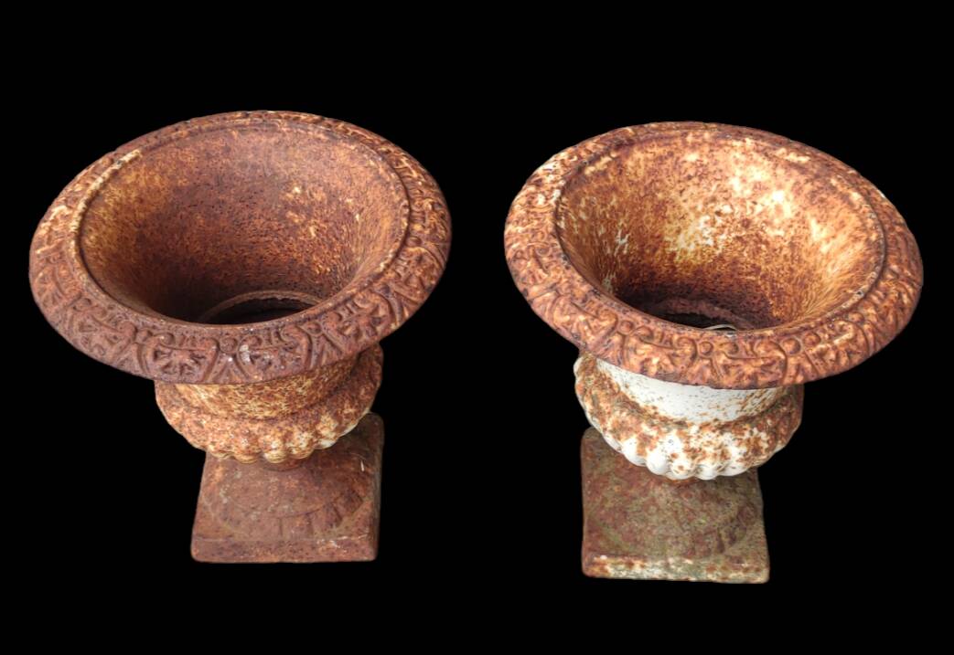 Pair of old small Medici cast iron vases