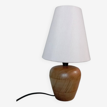 Light turned wood table lamp, powder pink linen lampshade