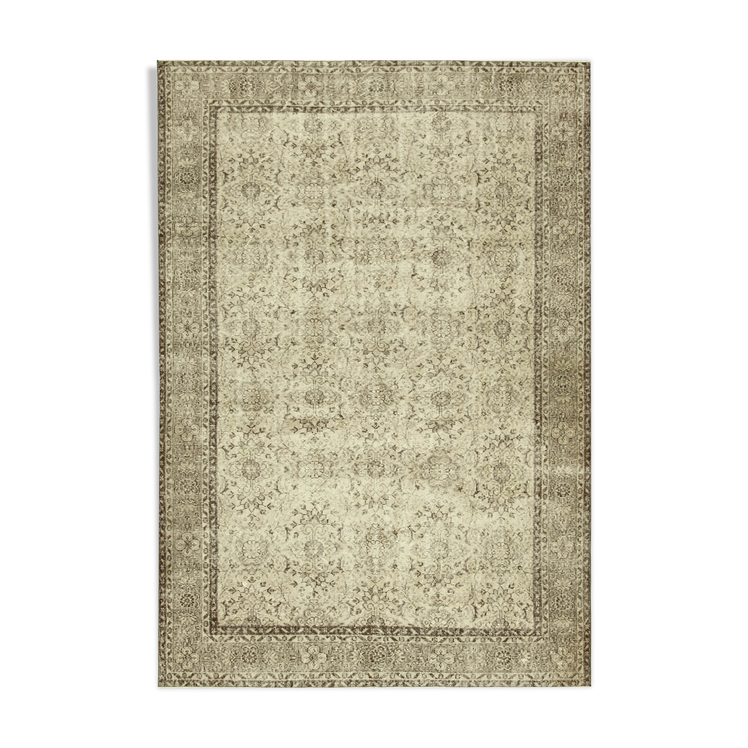 Handmade antique oriental beige carpet 208 cm x 303 cm