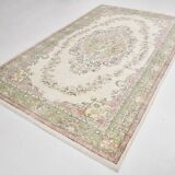 Beige & Green Vintage Persian Rug, Soft Palette Rug, 204x320 Cm