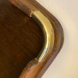 Serving tray in wood, brass and glass, 1960