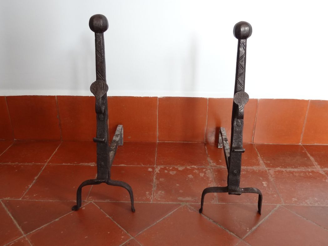 Pair of moors, ancient wrought iron channels from the 17th century