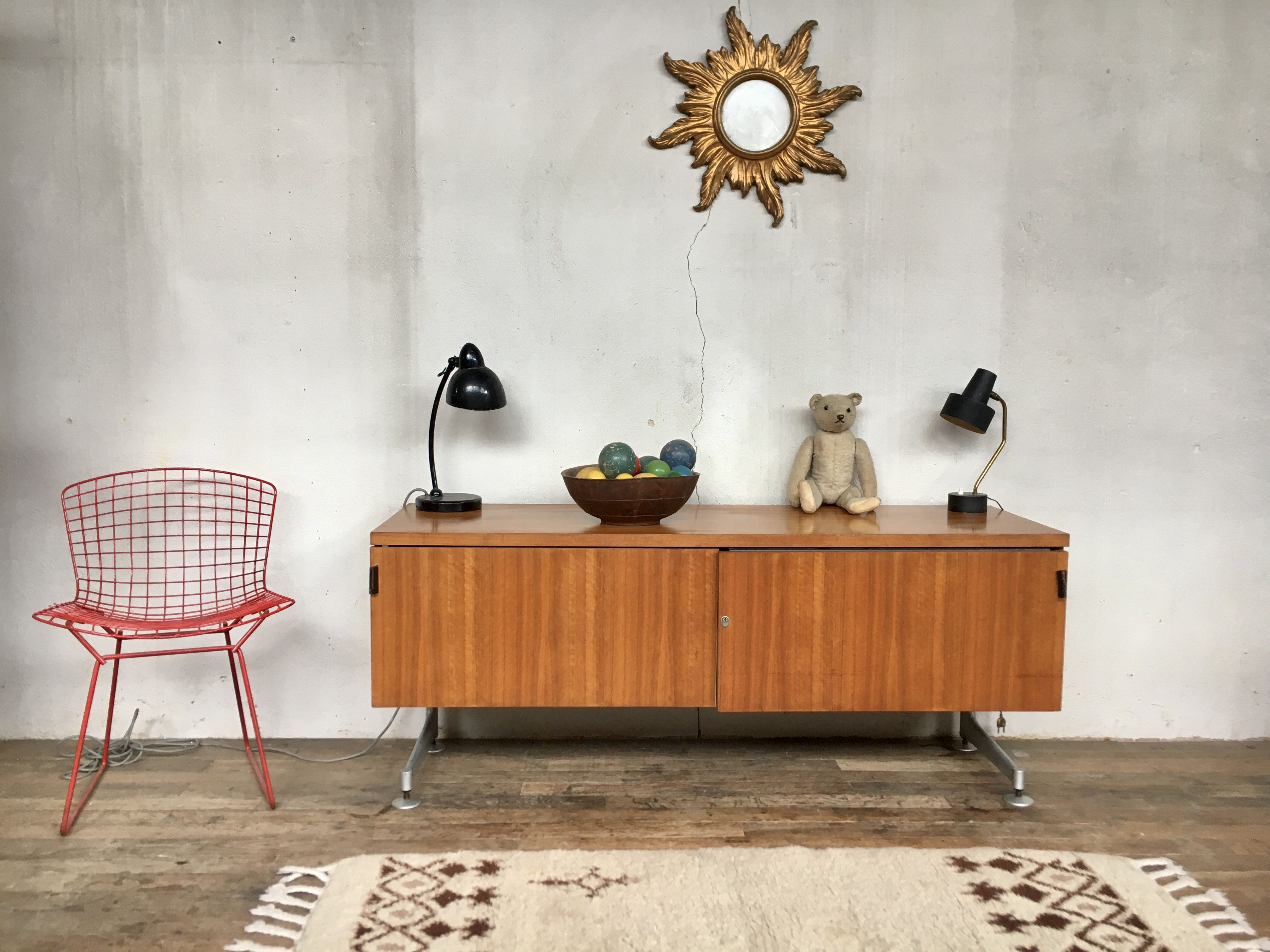 Sideboard in teak feet chrome sliding doors by Voko in 1960