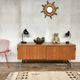 Sideboard in teak feet chrome sliding doors by Voko in 1960