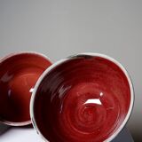 4 Japanese bowls in red glazed mixed stoneware