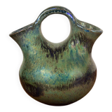 Art Deco double-necked vase in iridescent green flamed stoneware by Alphonse Cytère.