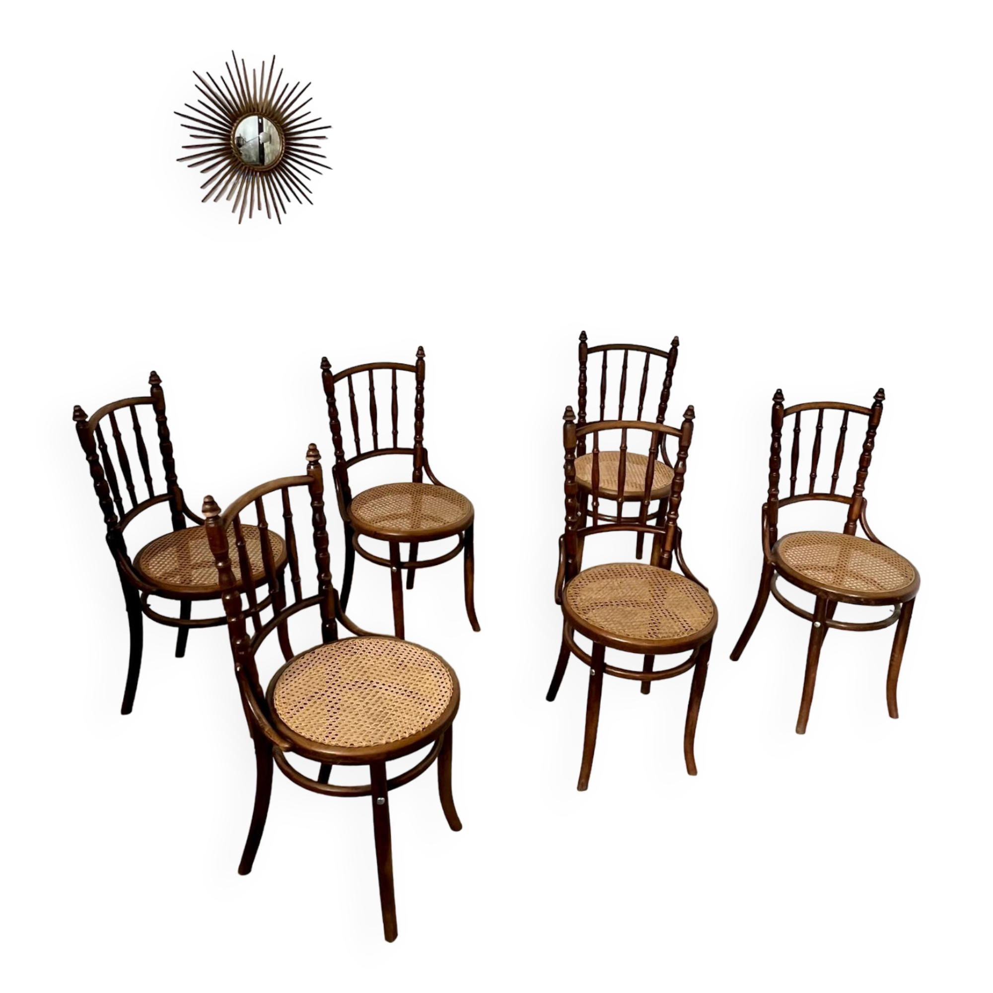 Lot 6 old vintage wooden bistro chairs brand Fischel early 20th century