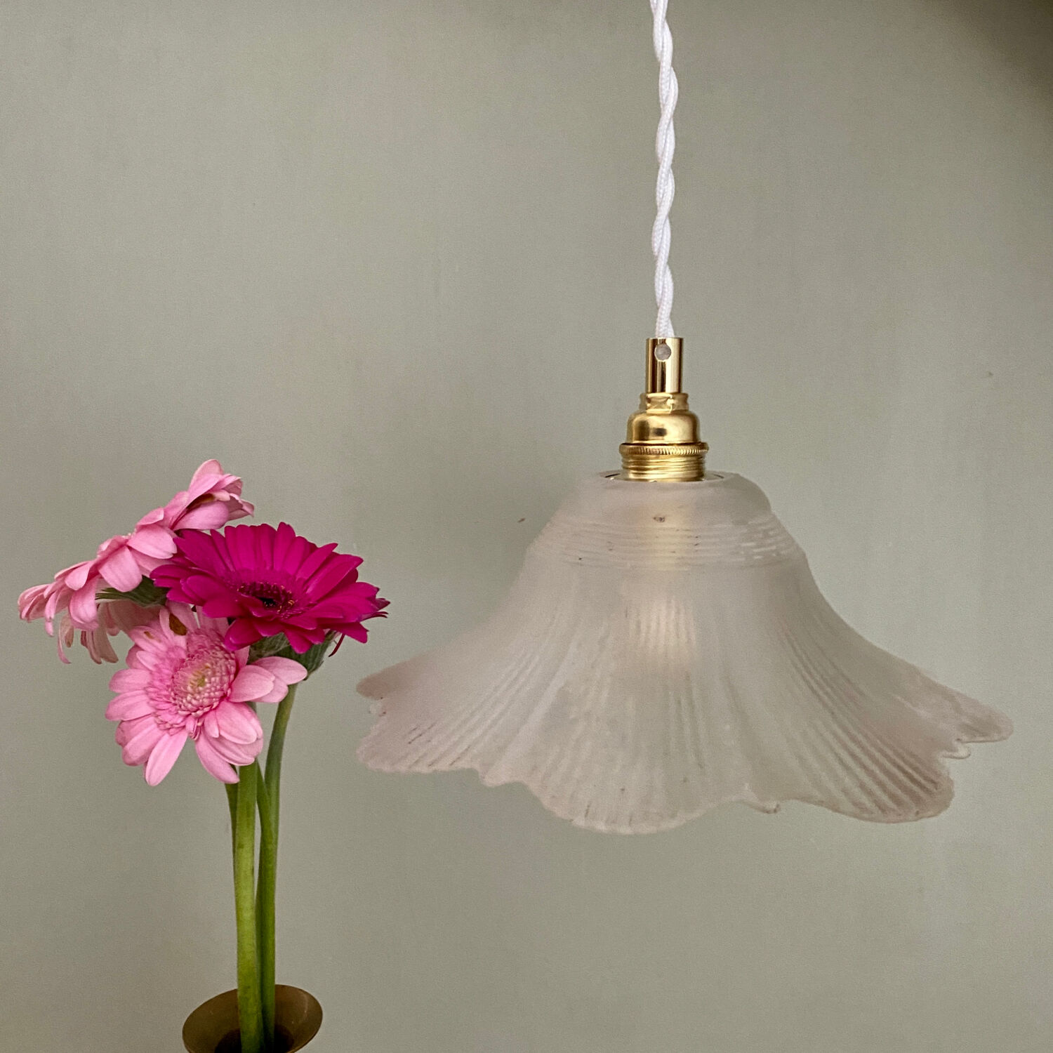 Vintage frosted glass lampshade pendant light