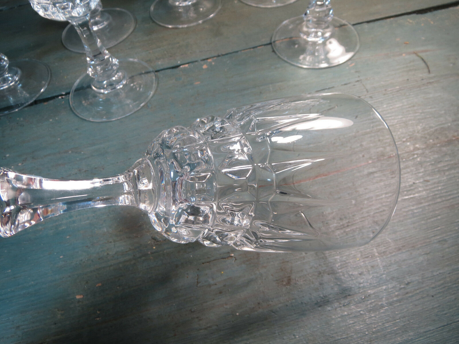 Set of 7 large old crystal water glass glasses