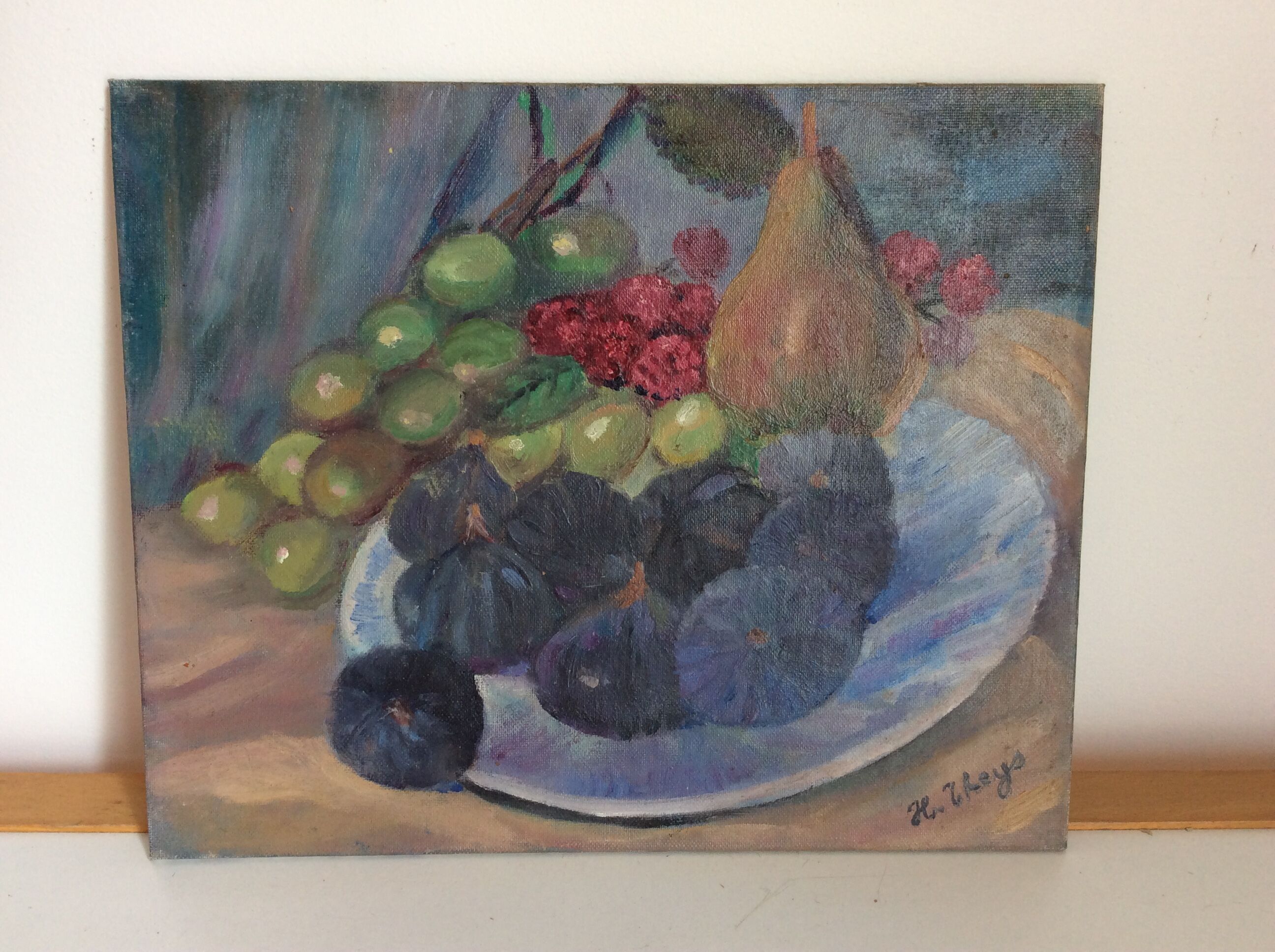 Tableau ancien, corbeille de fruits