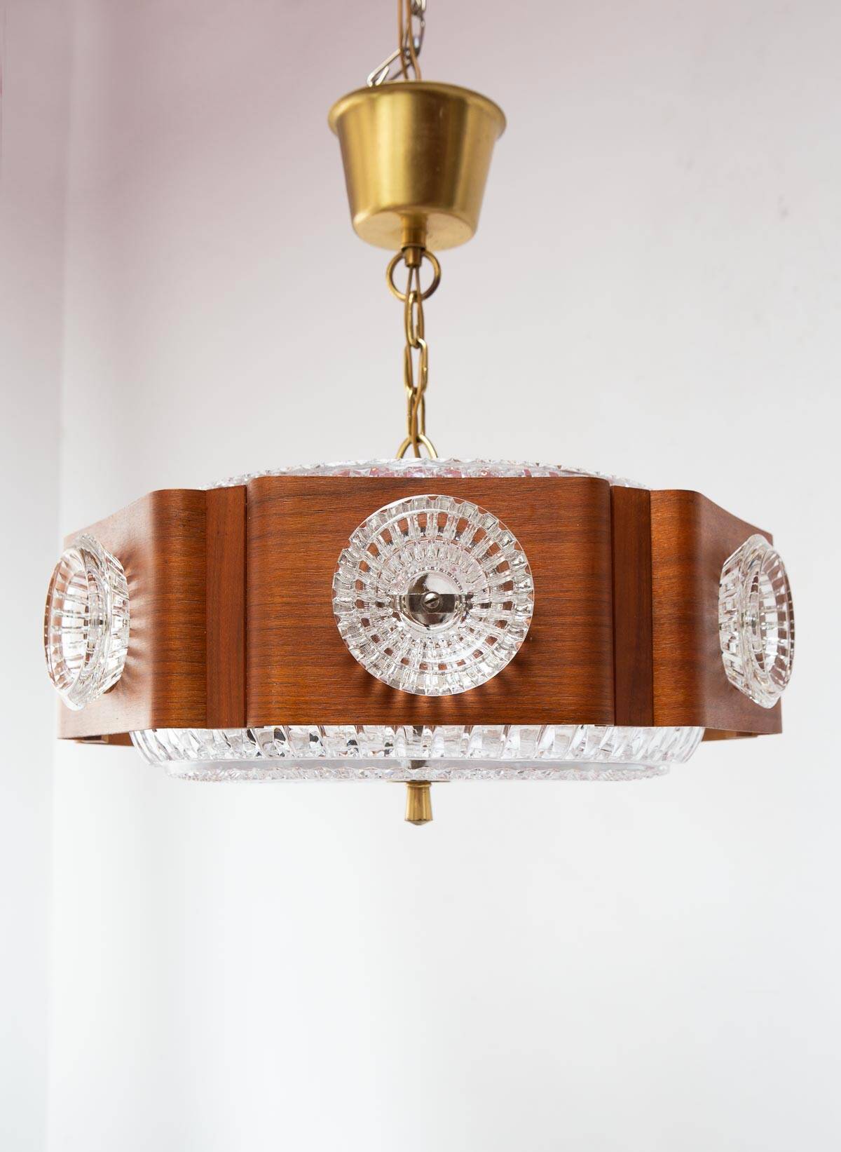 Swedish wooden and crystal suspension Orrefors (38 cm)