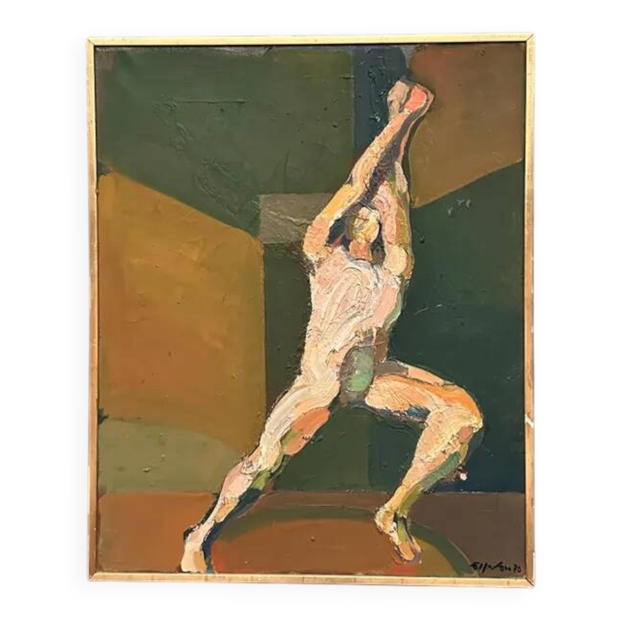 Swedish Oil on Canvas"The Discus Thrower" by Eric Elfvén,vintage and framed