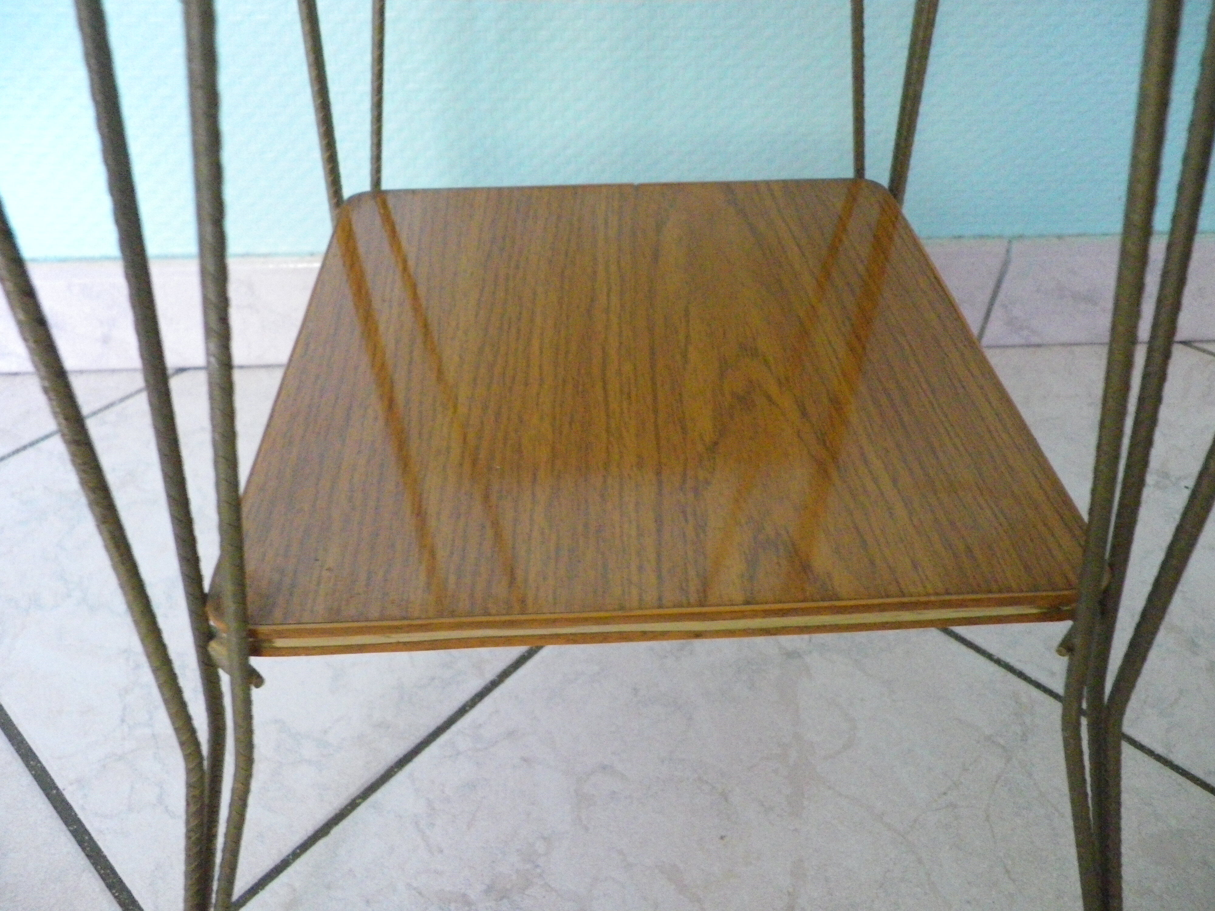Formica side shelf, 2 shelves, gold metal - 60s