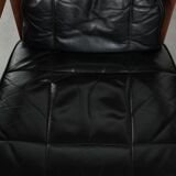 Black leather set of 4 Art Deco design dining chairs with armrests