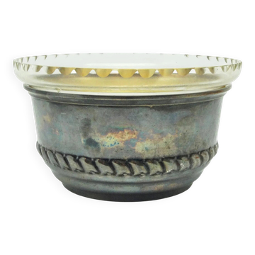 Neoclassical sugar bowl, glass, silver-plated brass, Denmark, 1930s