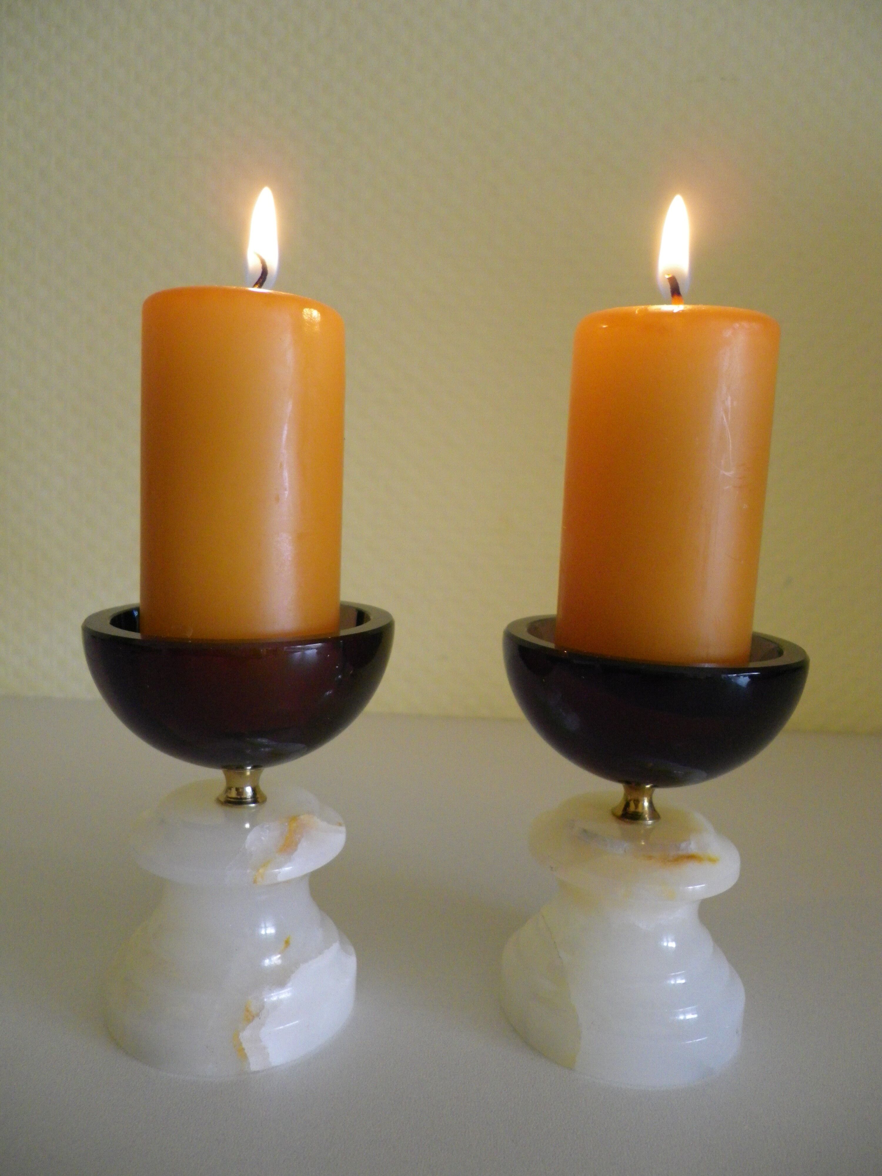 Pair of candlesticks in Crystal and onyx stone