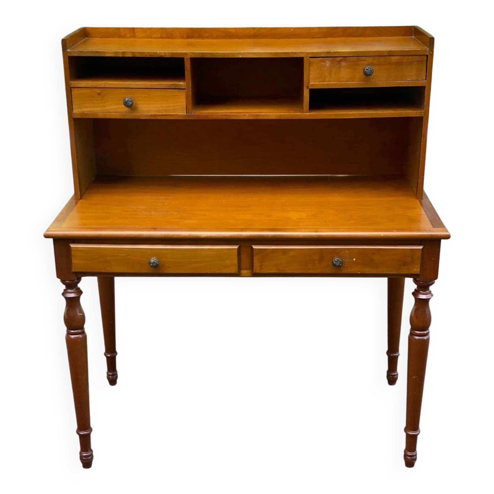 Vintage solid wood desk with removable secretary in colonial style from the 1960s.