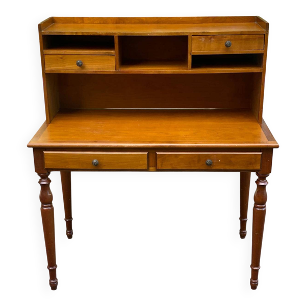 Bureau vintage en bois massif avec secrétaire amovible style colonial 1960