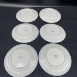 Service of 6 dessert plates, floral decoration, flowers, Japanese porcelain, Phoenix pattern, Blue, Japan