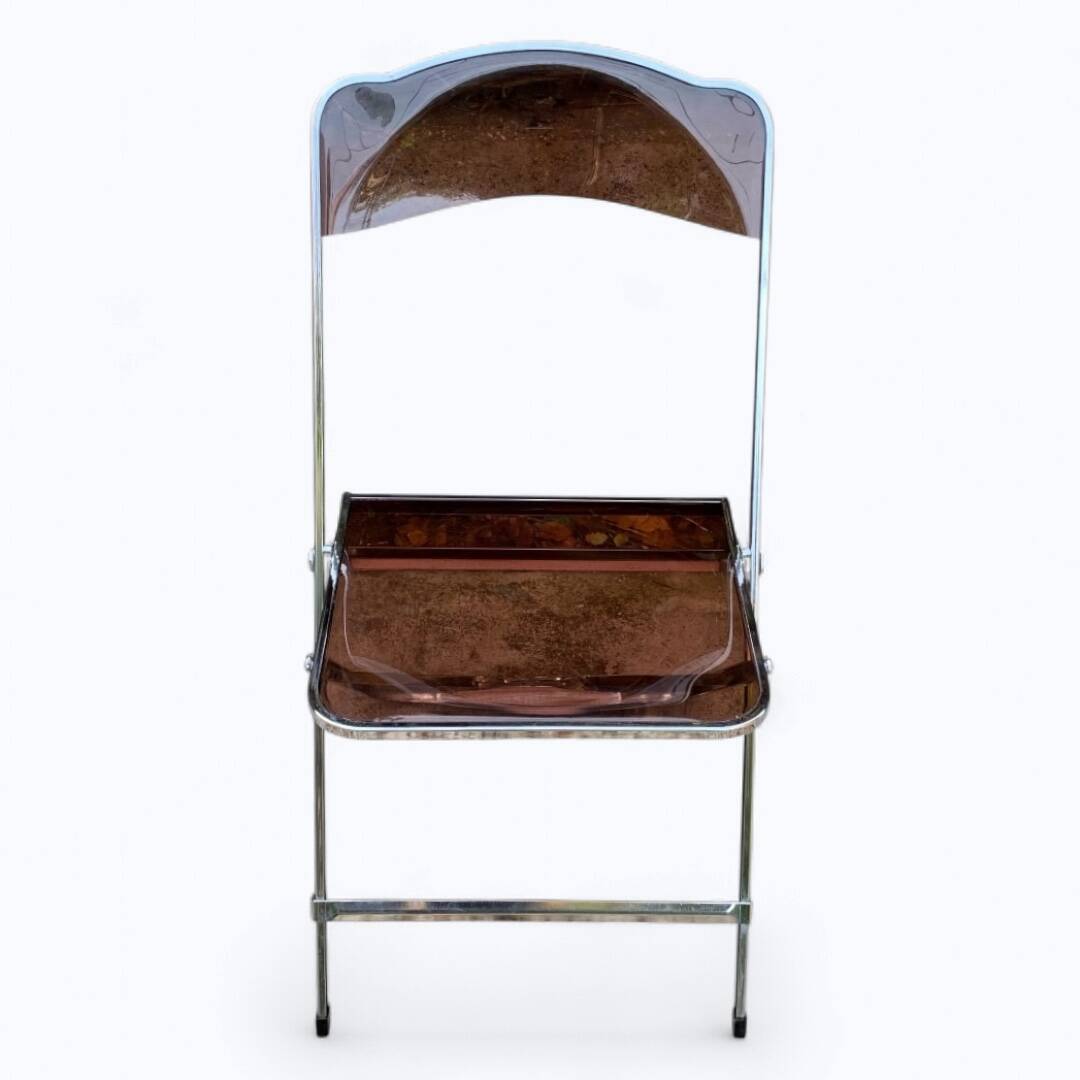 6 chaises pliantes en Plexiglas fumé et métal chrome Chaisor 1970