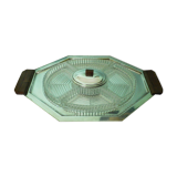 5-compartment thick glass servant - Silver metal with punch - Wooden handles - 1950/60