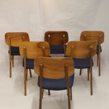 Set of six chairs design year 60,70 traditional slatted wood