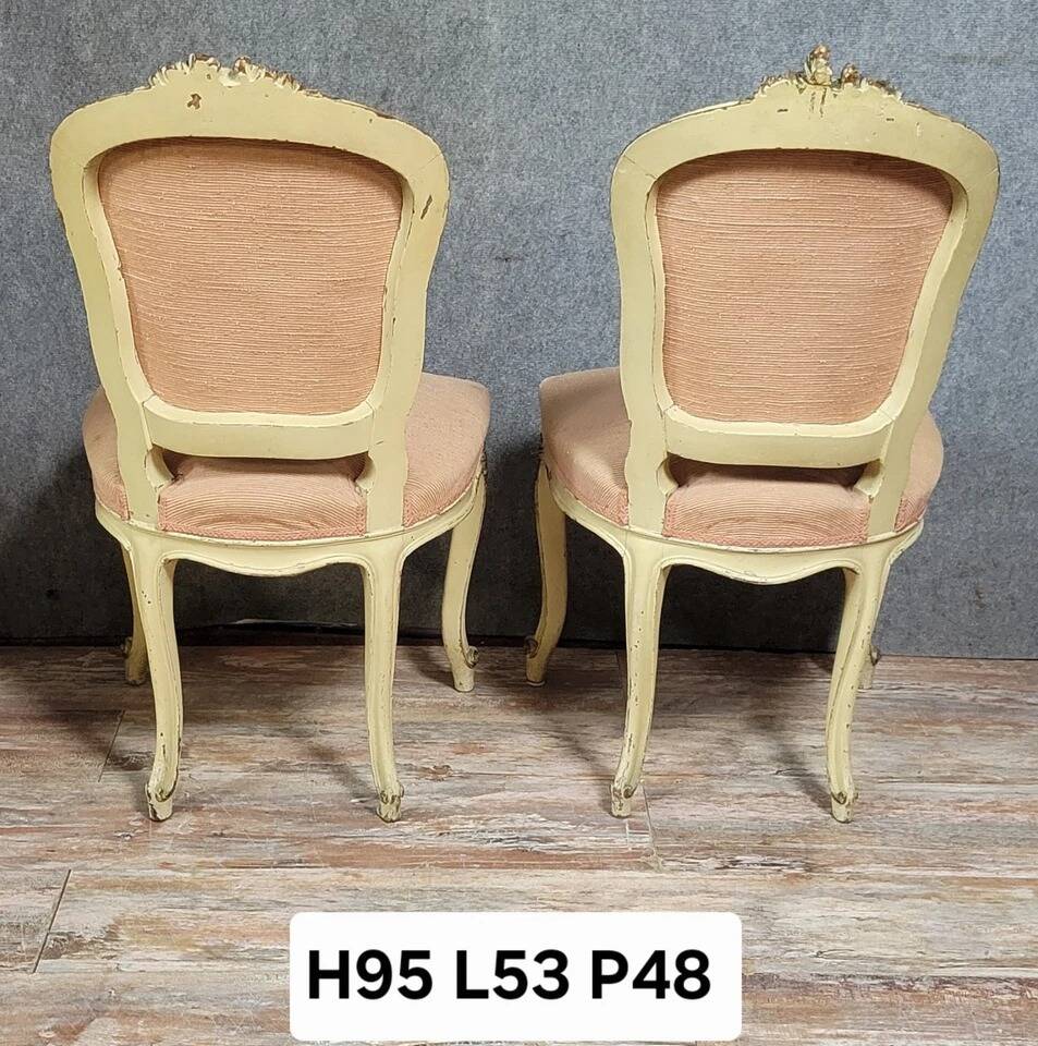 Pair of Venetian chairs in Louis XV baroque style in lacquered and gilded wood