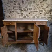 Antique Louis XVI style buffet in burr elm with marble top, late 19th century.