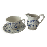 Myott Meakin England Blue Cup Saucer and Milk Jug