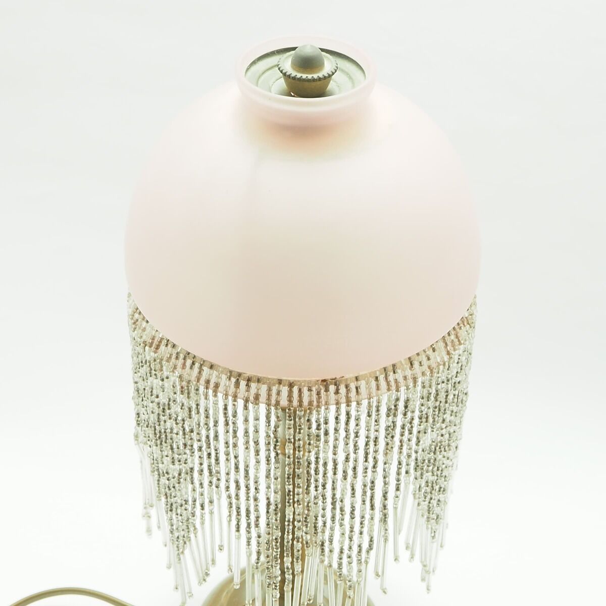Lamp opaline pink lampshade with glass bead tassels
