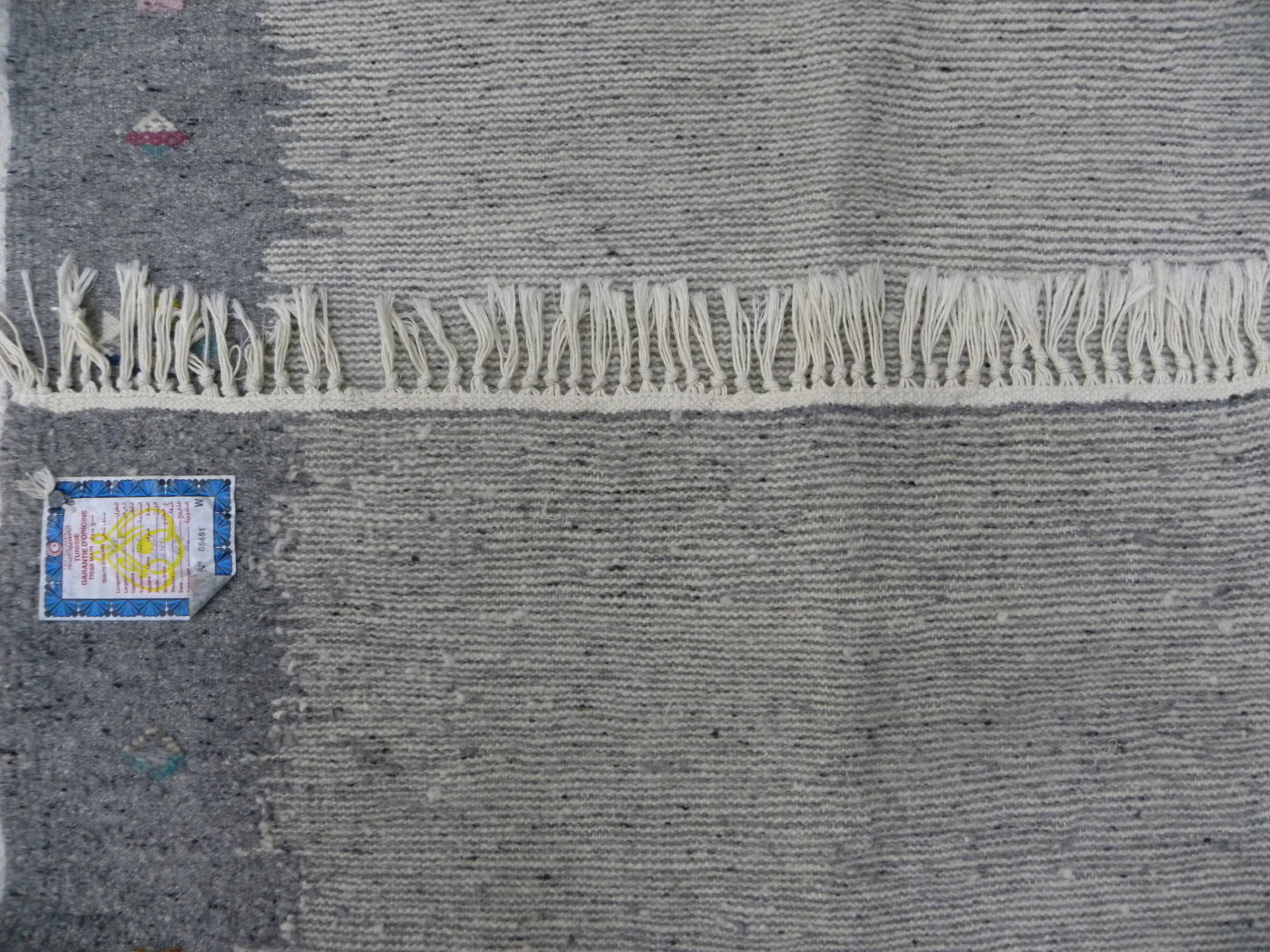 Ethnic Tribal Grey Berber Kilim Rug with Traditional Pattern