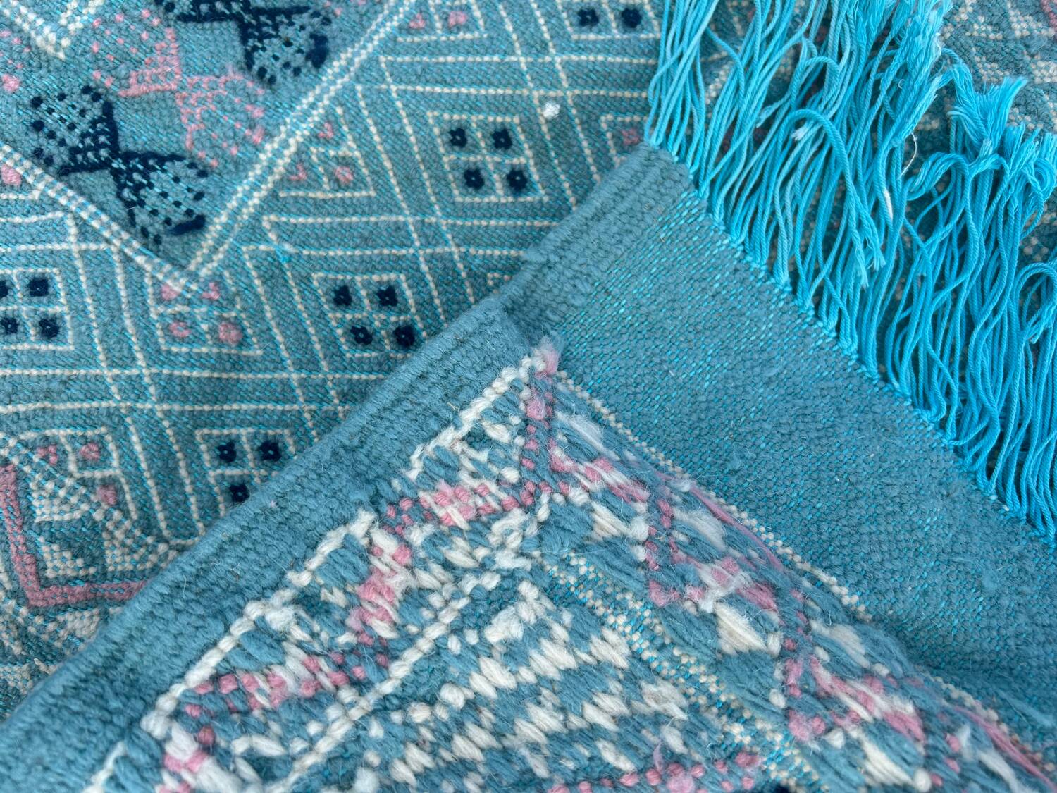 Vintage blue green kilim rug