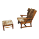 Brutalist oak lounge chair and ottoman