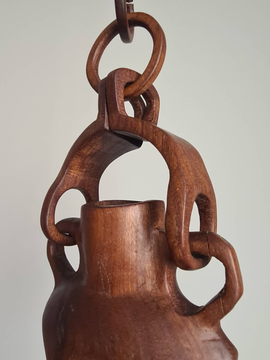 Hanging vase in solid wood carved / handcrafted