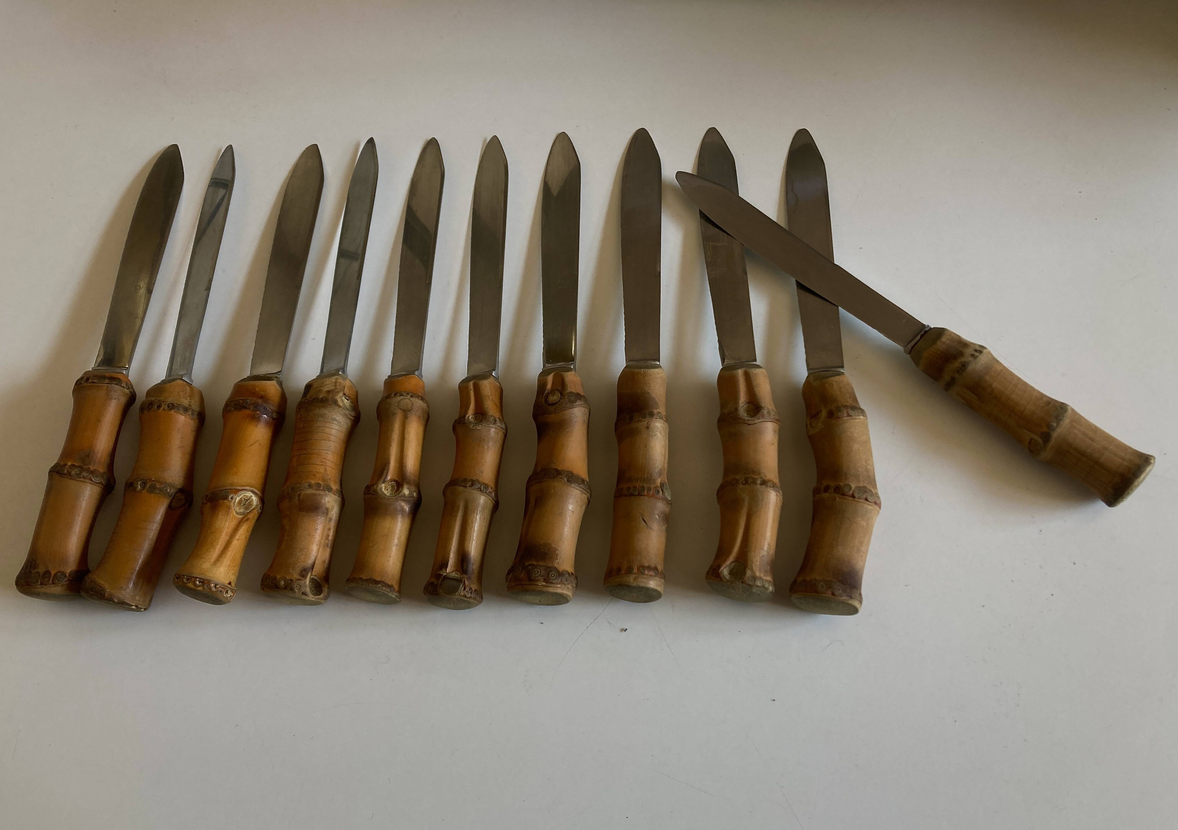 set of 11 knives with bamboo handles 1960 Riviera
