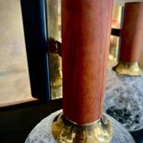 Pair of wall lights with blown glass balls, metal and teak from the 50s