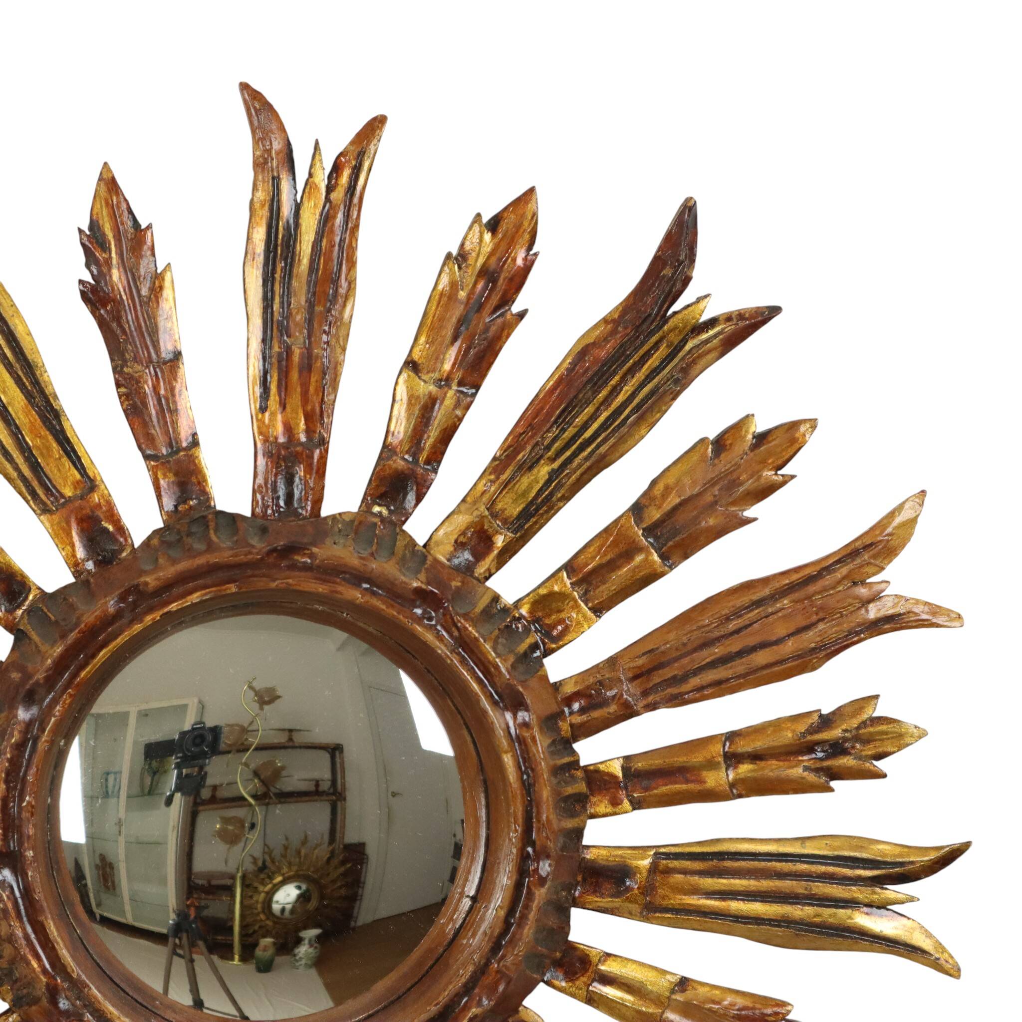 Vintage Wooden Sun Mirror Sunburst Gold Fifties 52cm