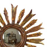 Vintage Wooden Sun Mirror Sunburst Gold Fifties 52cm
