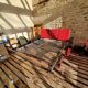 Vintage Sofa Bench in red and black skaï
